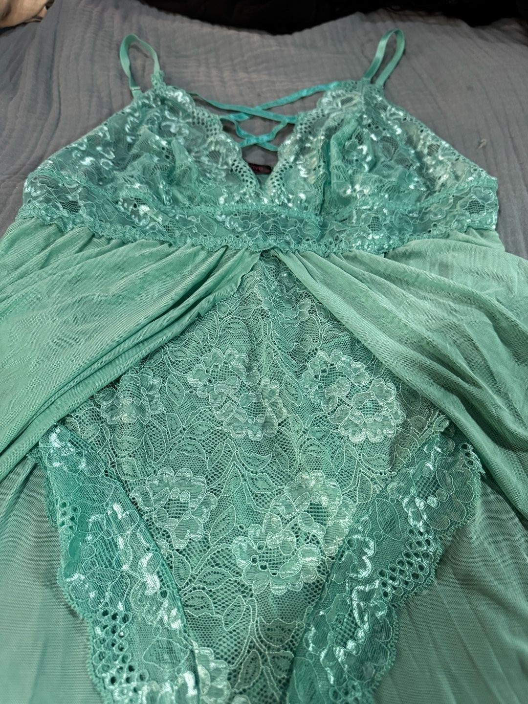 Avidlove Babydoll bodysuit Dress Mint Green Lace Sheer Nightgown 16 3
