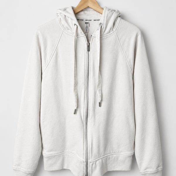 DKNY Sport Full Zip Hoodie Size M White Logo Drawstring Sweatshirt