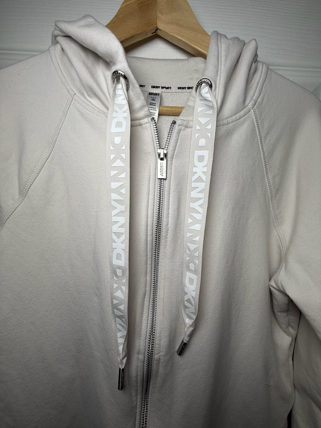DKNY Sport Full Zip Hoodie Size M White Logo Drawstring Sweatshirt 3