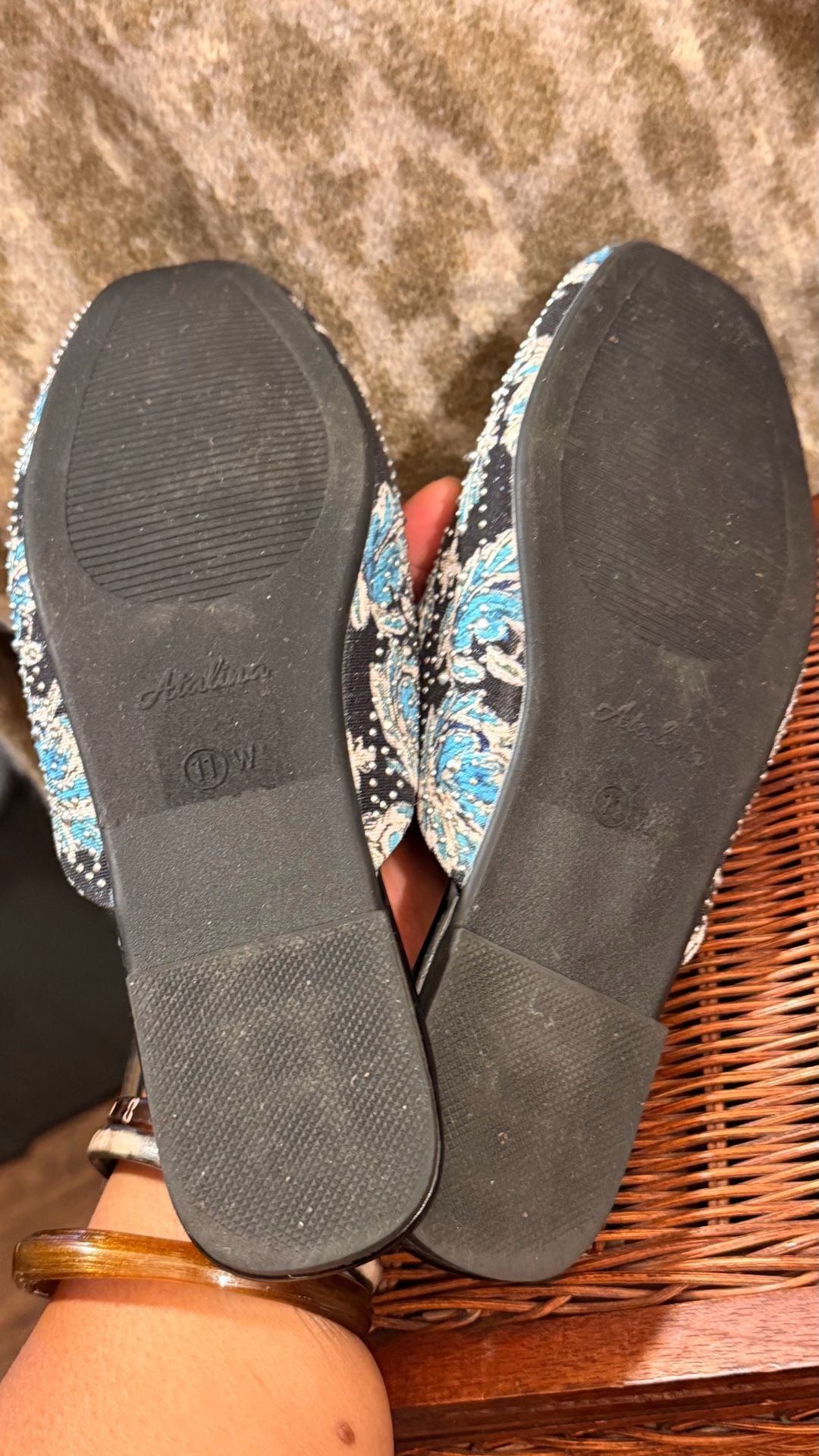 Atalina Mules Size 11W Blue Paisley Embellished 3