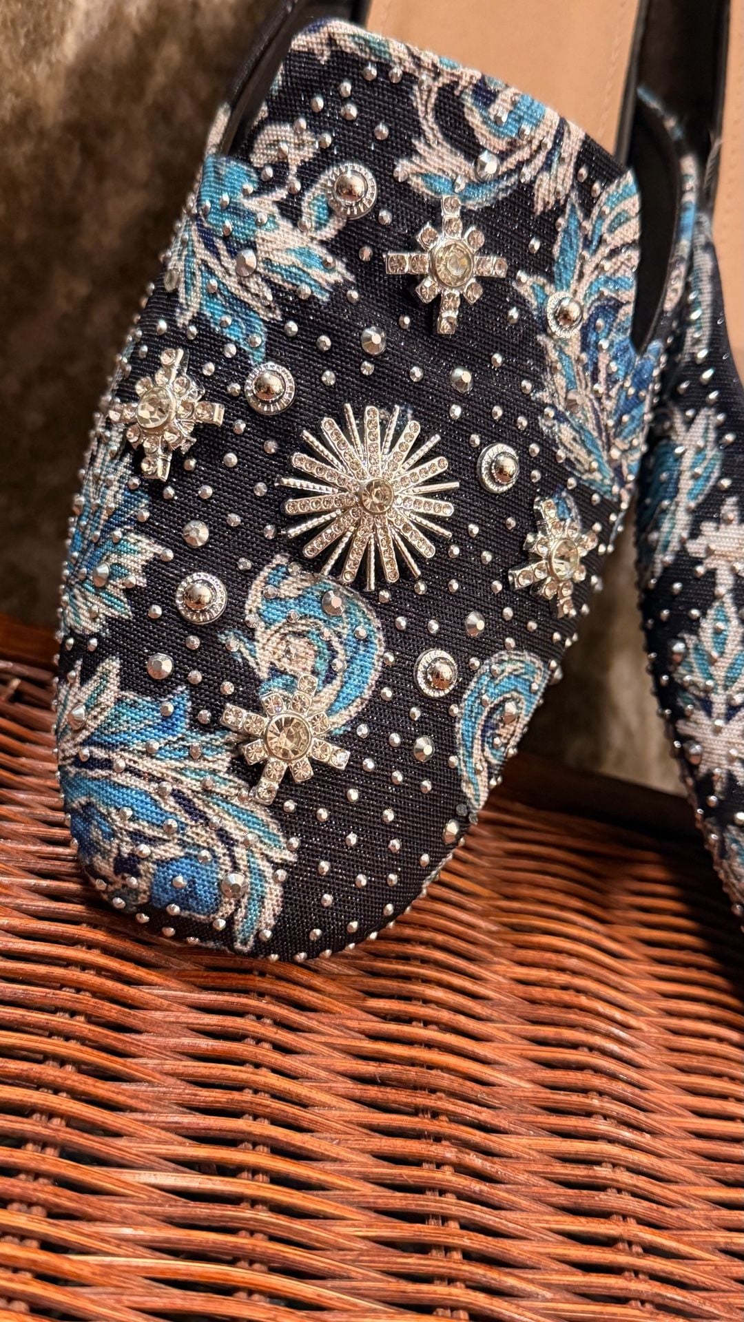 Atalina Mules Size 11W Blue Paisley Embellished 4