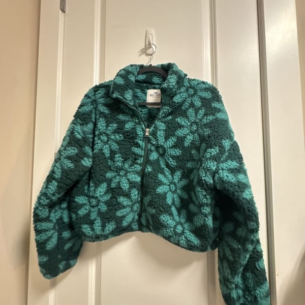 Hollister Floral Fleece Jacket Size S Green Sherpa