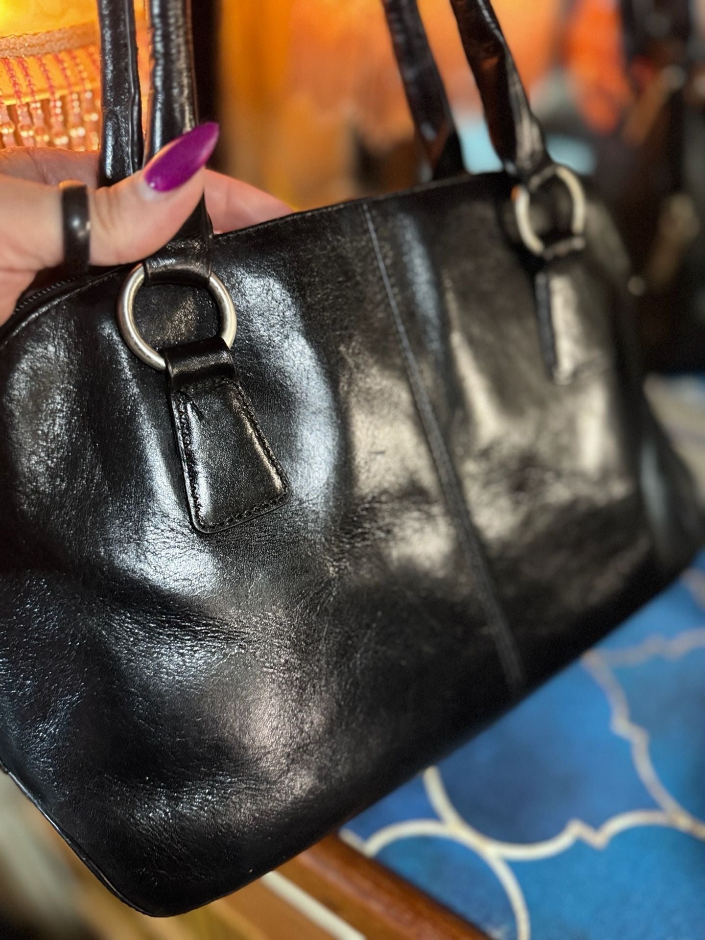HOBO the original black leather double handle shoulder bag 6
