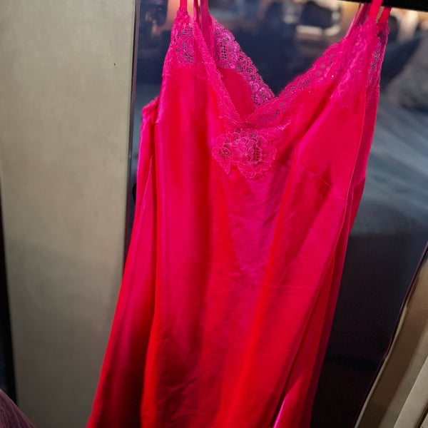 Victoria's Secret Slip Dress Size S Hot Pink Satin Lace Trim Chemise
