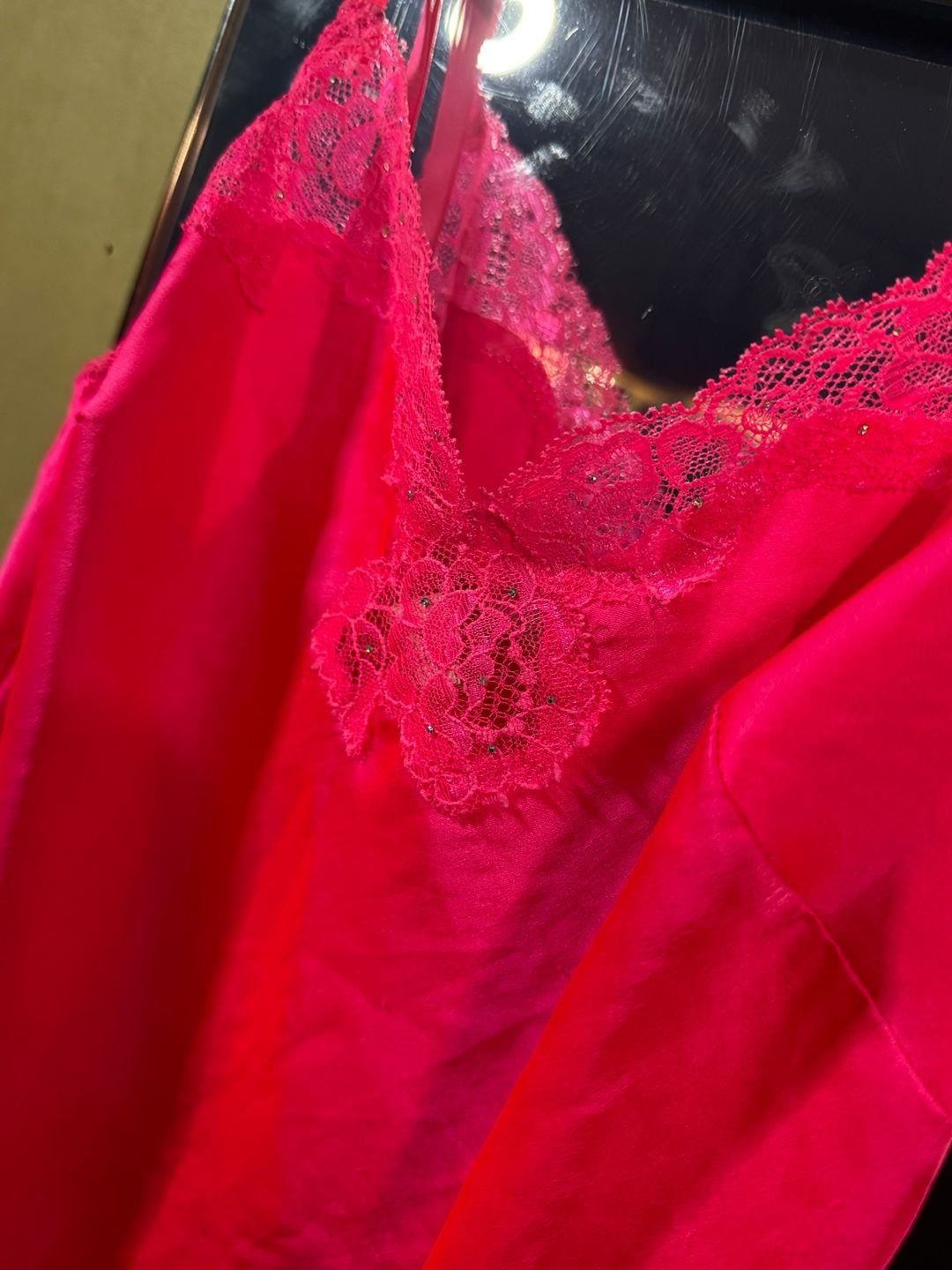 Victoria's Secret Slip Dress Size S Hot Pink Satin Lace Trim Chemise 3