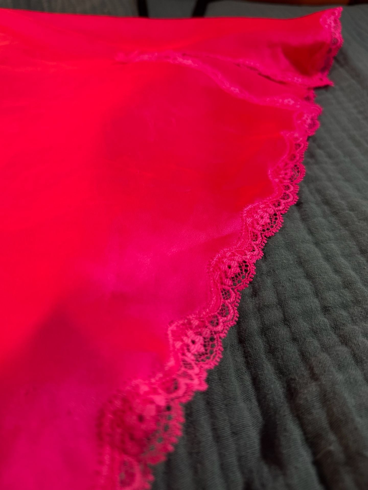 Victoria's Secret Slip Dress Size S Hot Pink Satin Lace Trim Chemise 4