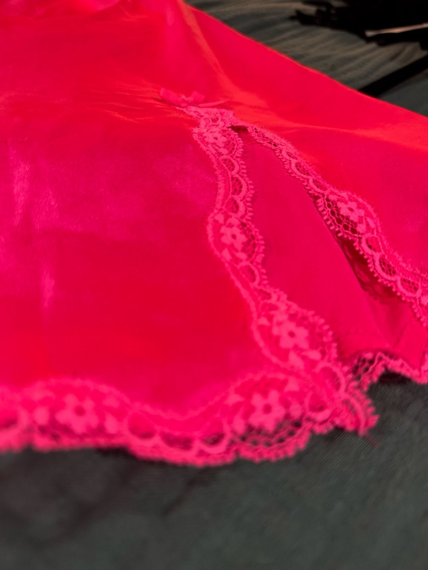 Victoria's Secret Slip Dress Size S Hot Pink Satin Lace Trim Chemise 5