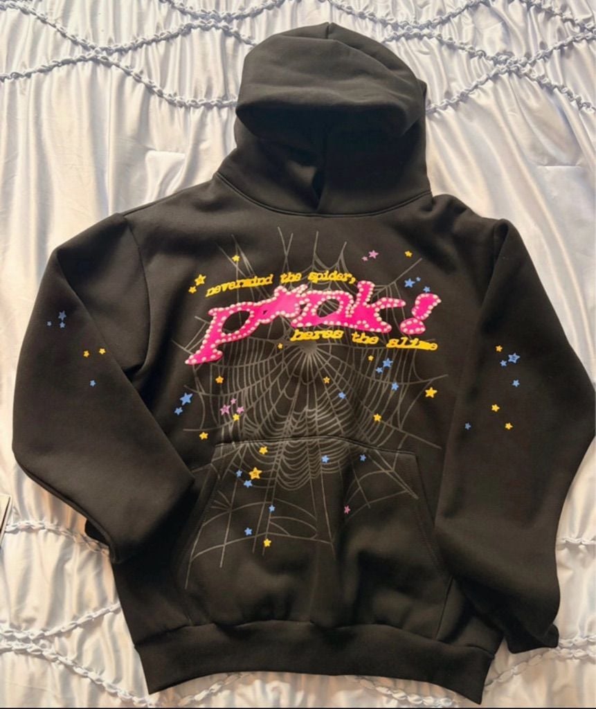Sp5der Pink Web Hoodie Black 2
