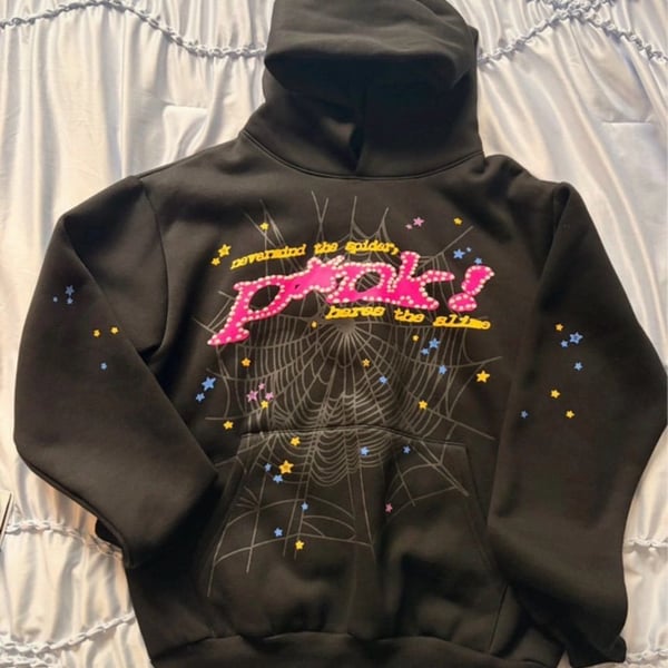 Sp5der Pink Web Hoodie Black
