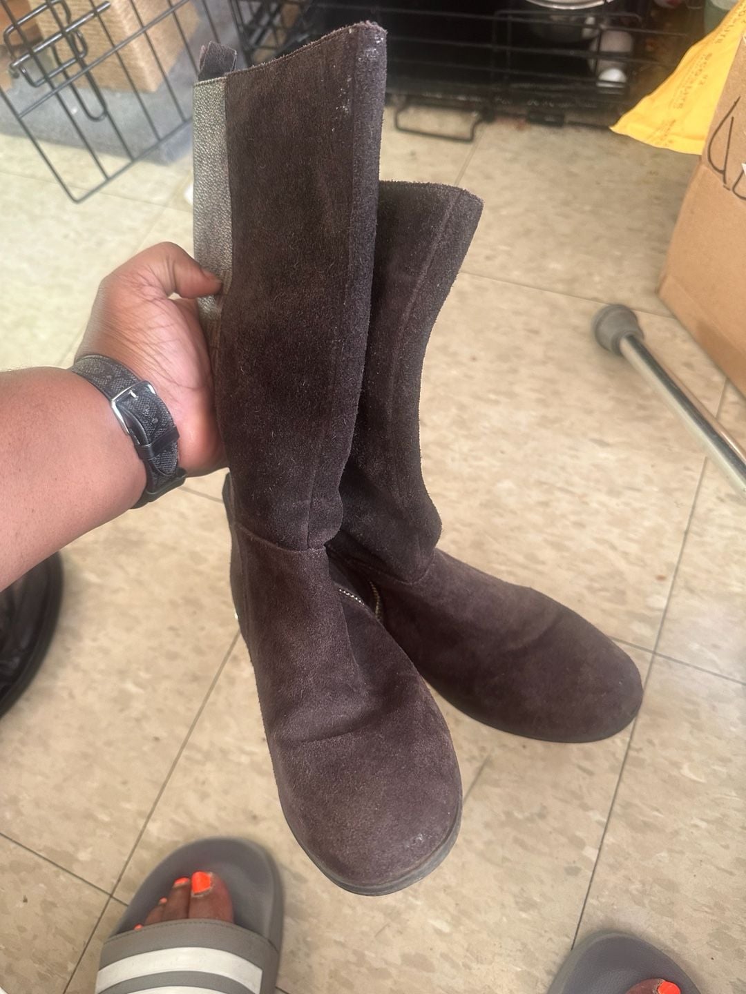 Michael Kors Finley Makysa Logo Boots Size 1 Brown Suede 3