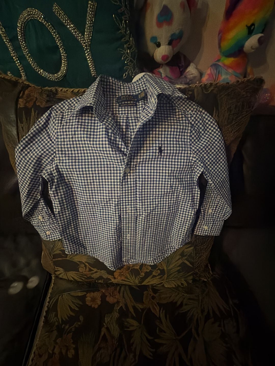 Kids-Polo Ralph Lauren Gingham Button Down Shirt Size 3/3T Blue White 4