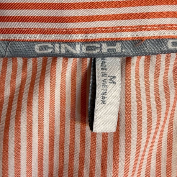 Cinch Button-Down Shirt Size M Orange Striped Long Sleeve