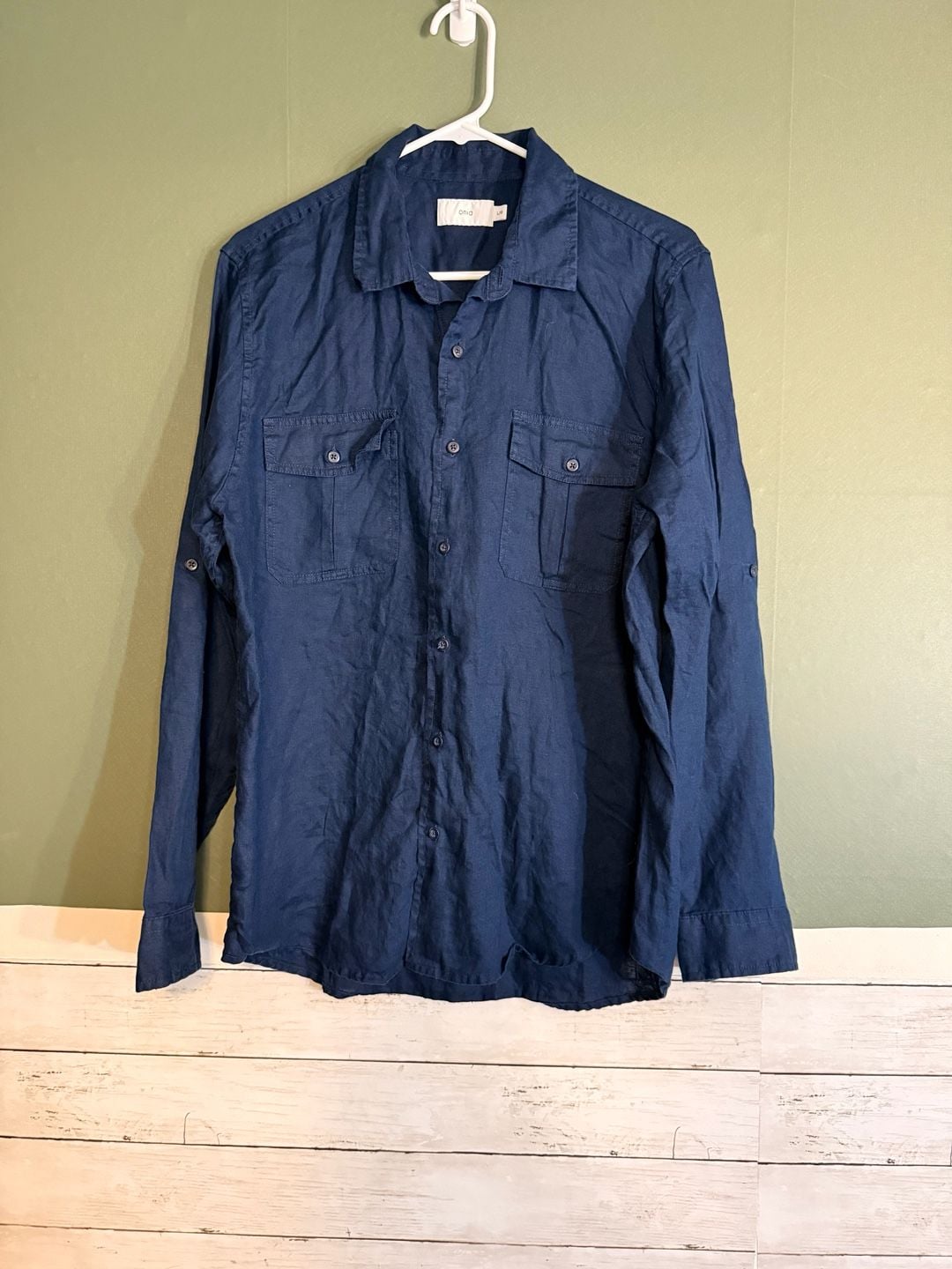 Onia Long Sleeve Button Down Shirt Size Large Blue Linen 2