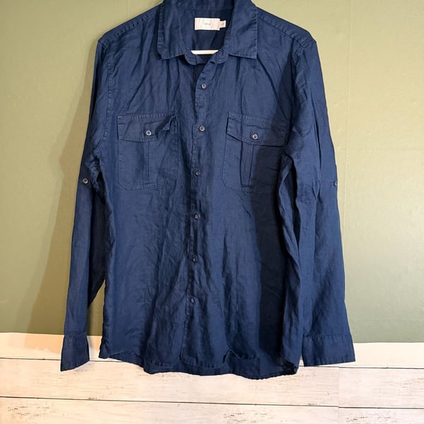 Onia Long Sleeve Button Down Shirt Size Large Blue Linen