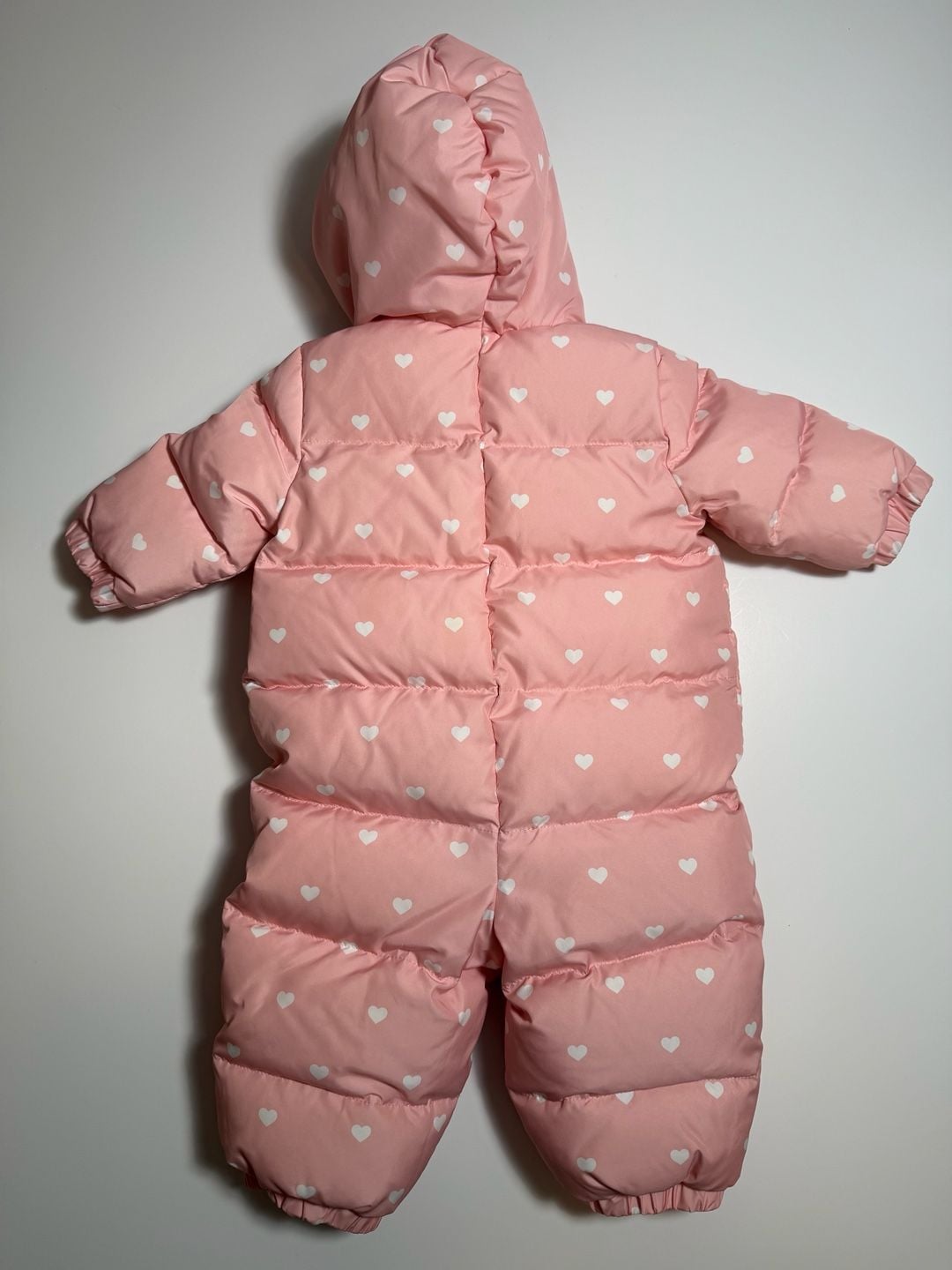 Baby Gap Snowsuit 6-12 Months Pink White Hearts Down Puffer Hooded 3