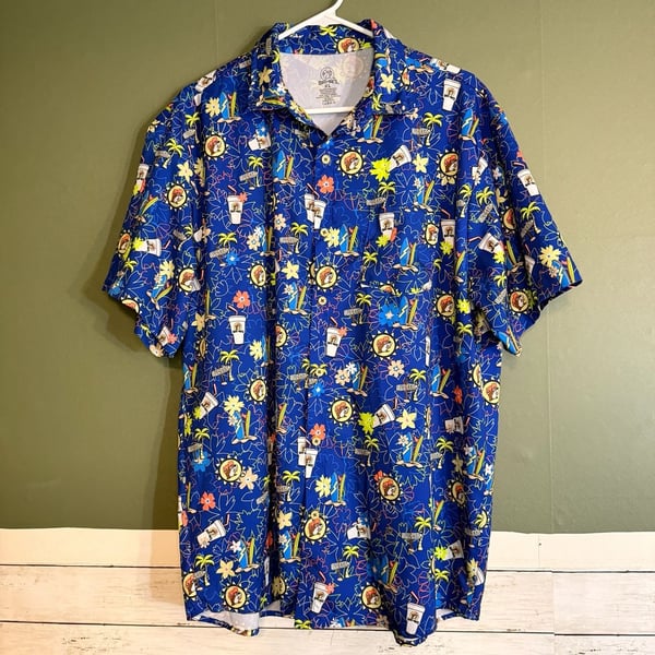 Buc-ee's Hawaiian Shirt XL Blue Tropical Surfer Print