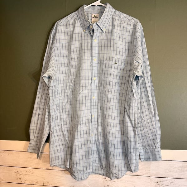 Lacoste Button Down Shirt Size 42 Blue Plaid Cotton