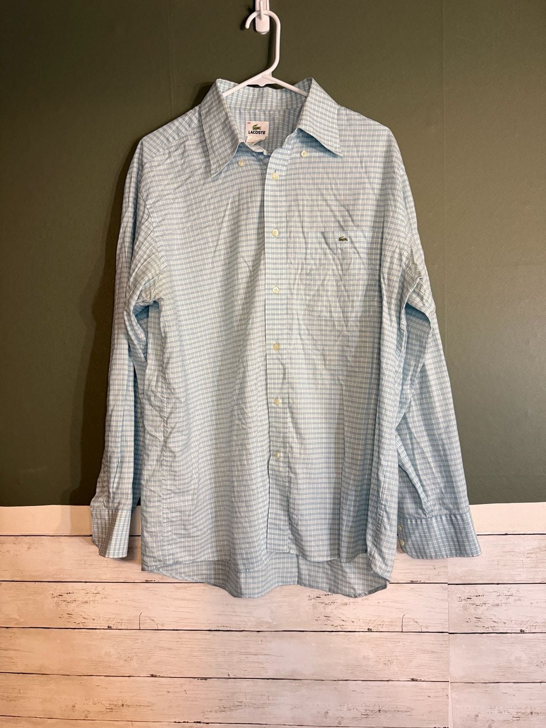 Lacoste Long Sleeve Button Down Shirt Size 44 Blue Plaid 2