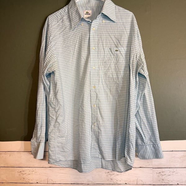 Lacoste Long Sleeve Button Down Shirt Size 44 Blue Plaid