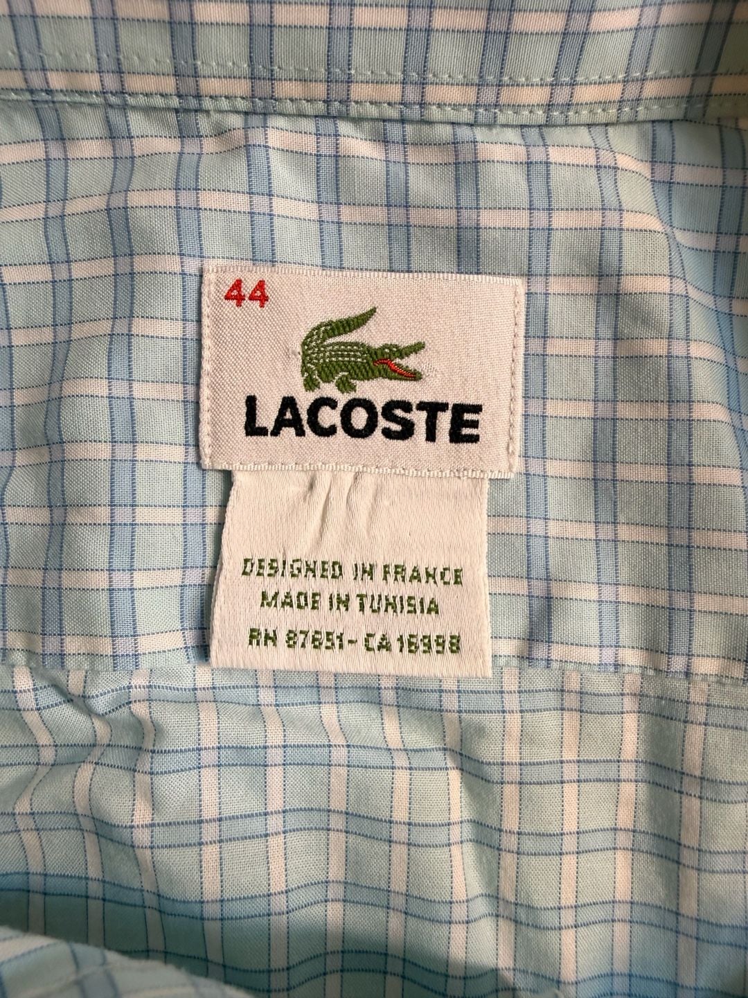Lacoste Long Sleeve Button Down Shirt Size 44 Blue Plaid 4