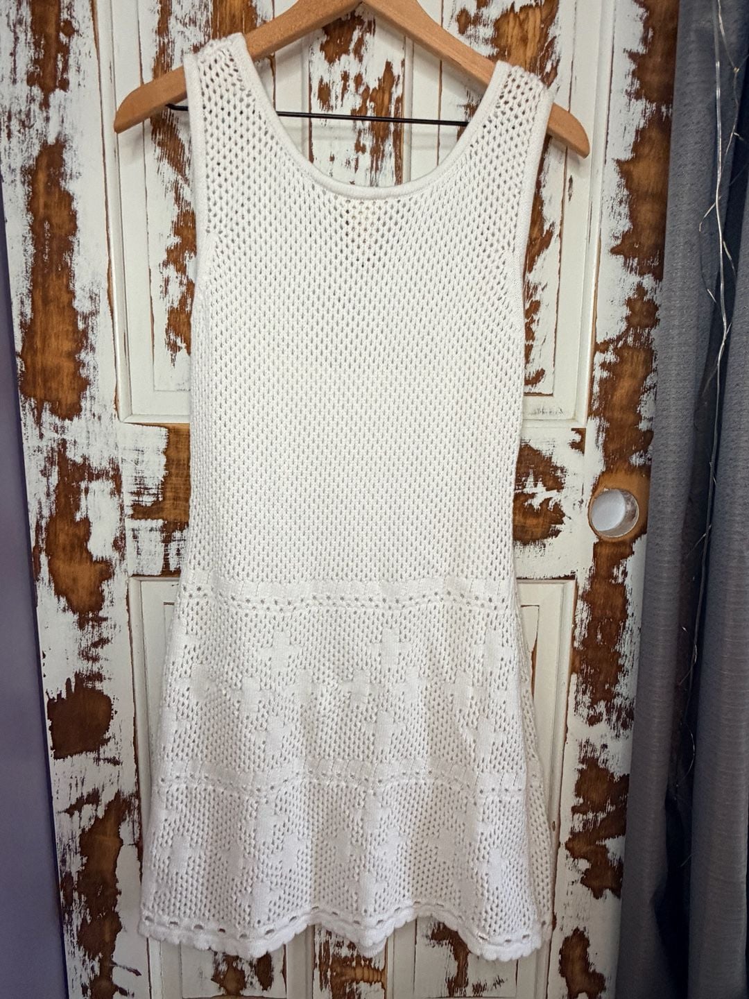 Sundance Sleeveless Crochet Mini Dress Size L White Cotton Resortwear Boho 3