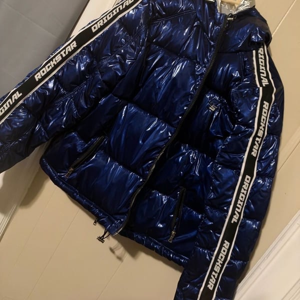 Rockstar Original Metallic Royal Blue Puffer Jacket Size 2XL