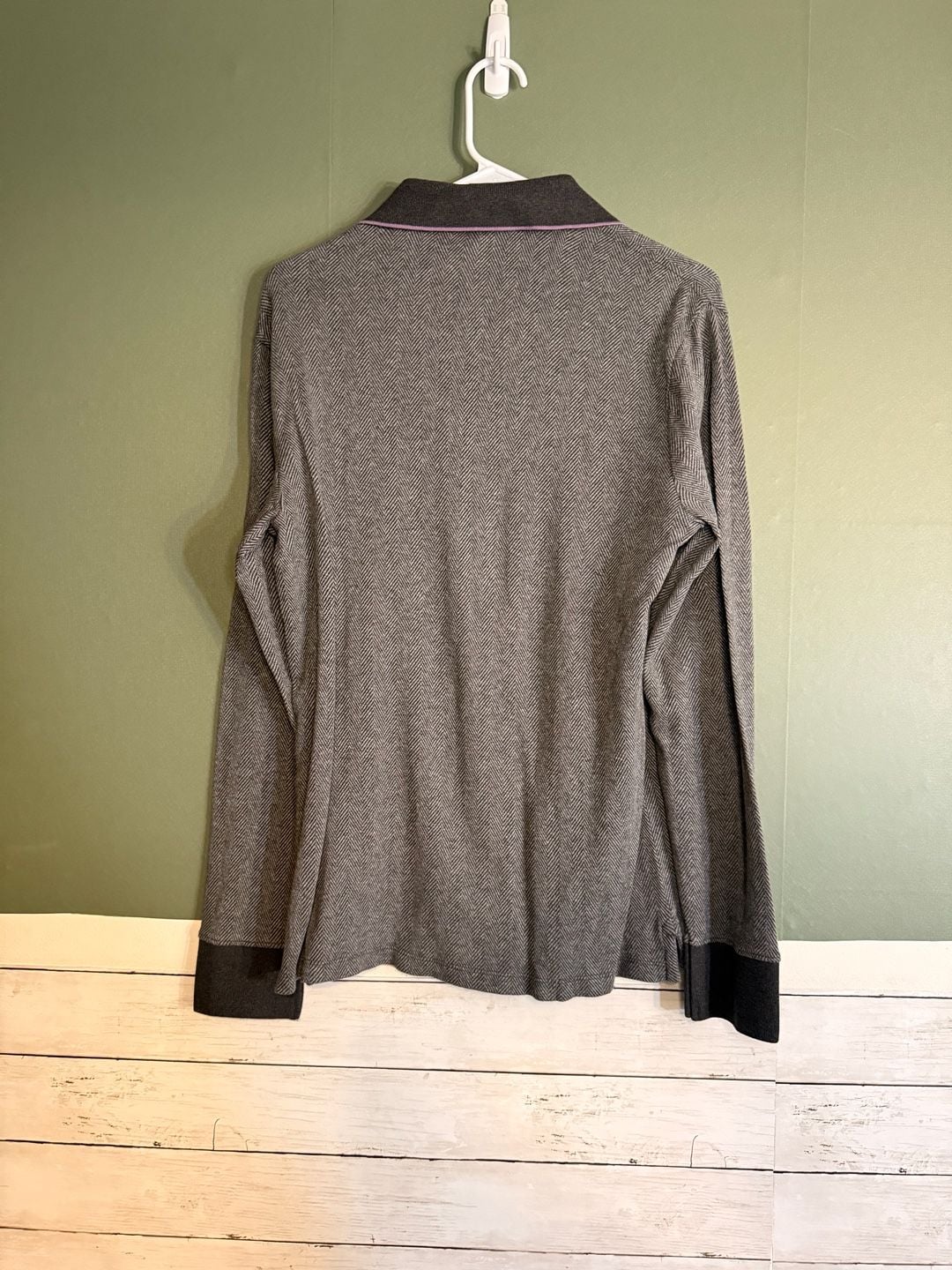 NWT Express Long Sleeve Polo Size S Gray Herringbone Cotton 3