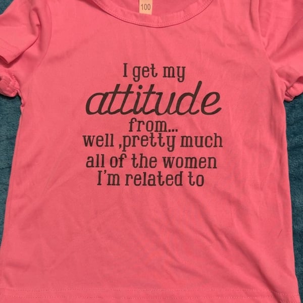 Graphic Print T-Shirt Size 100 Pink Attitude Quote Short Sleeve