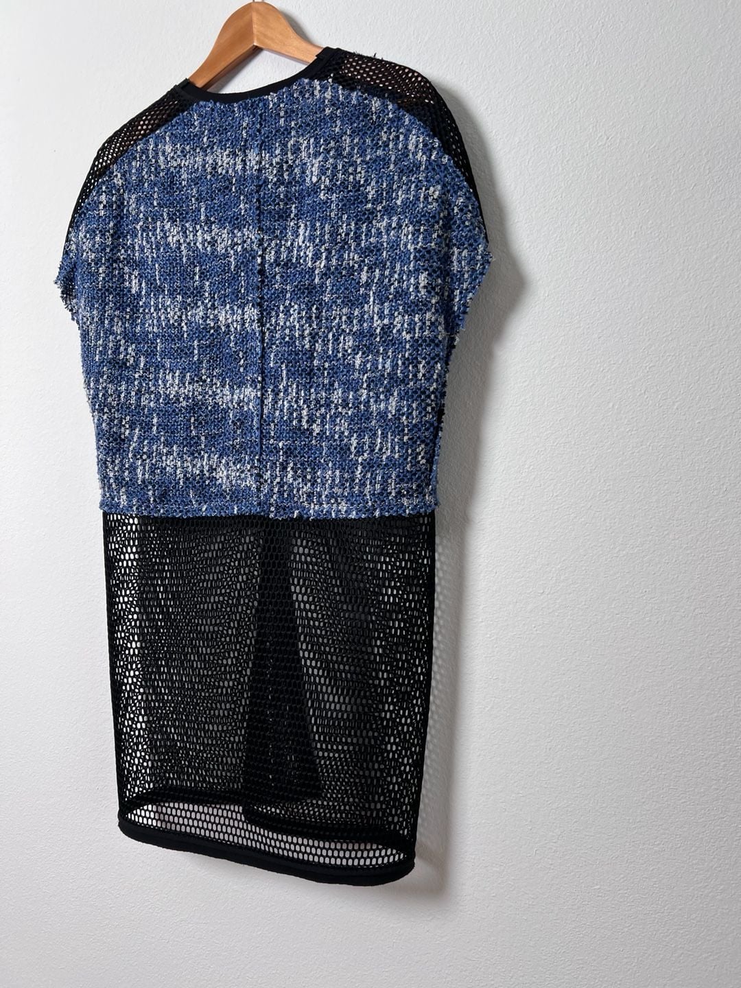 Elie Tahari XS Blue Tweed Mesh Long Vest Jacket Open Knit Avant Garde 9