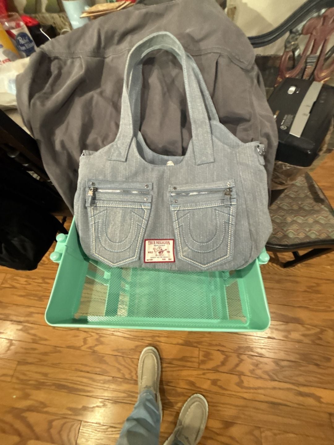 True Religion Women's Horseshoe Stitch Denim Satchel Handbag 8
