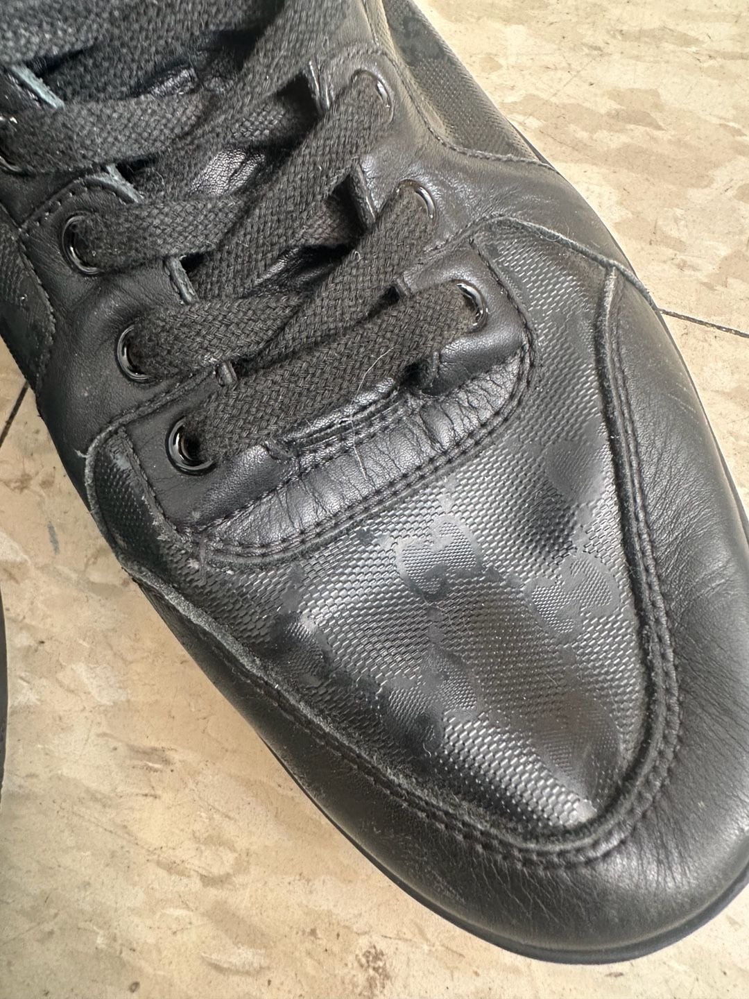 Gucci High Top Sneakers Size 7.5 G Black Monogram Leather 8