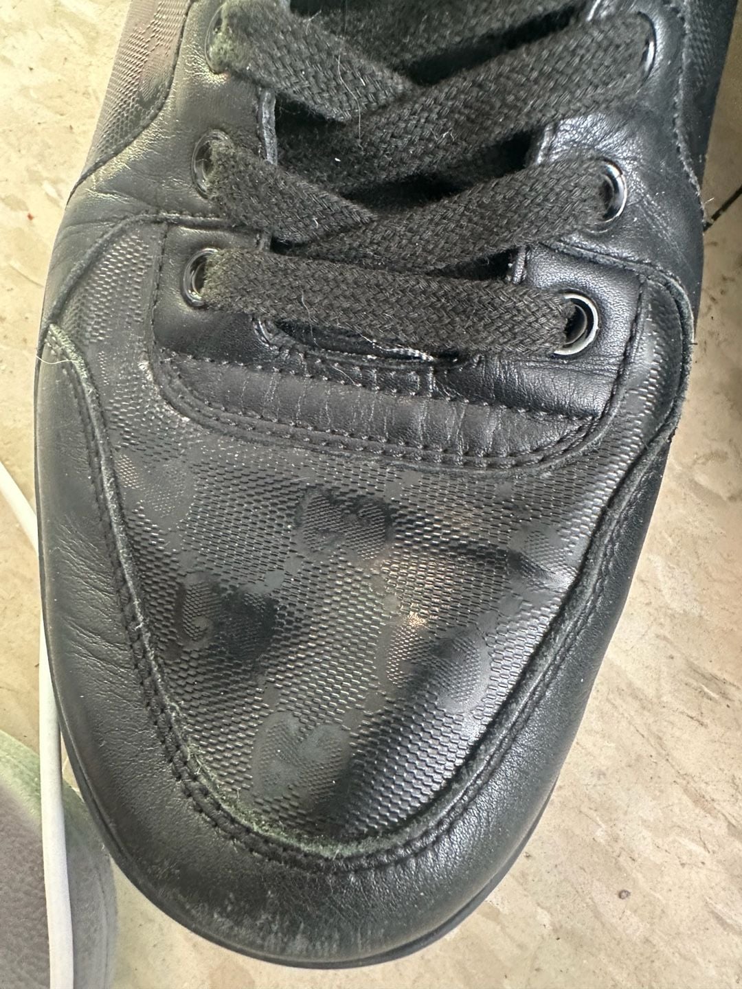 Gucci High Top Sneakers Size 7.5 G Black Monogram Leather 9