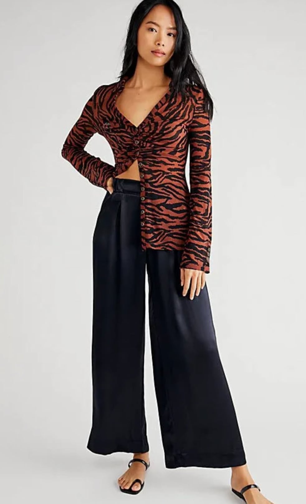 Free People Size 4 Black Wide Leg Trousers Satin 2