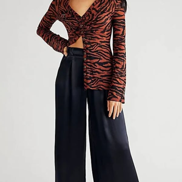 Free People Size 4 Black Wide Leg Trousers Satin