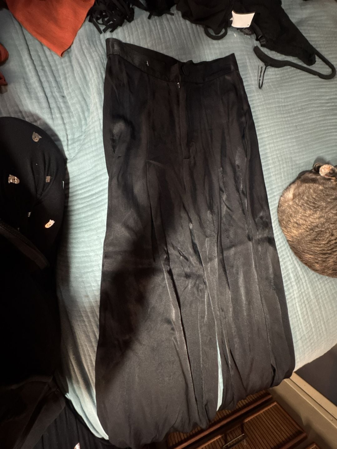 Free People Size 4 Black Wide Leg Trousers Satin 3