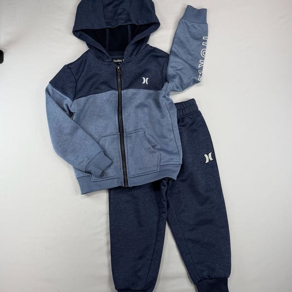 Hurley Boys 3T 2 Piece Hoodie Jogger Set Blue Full Zip Tracksuit Outfit