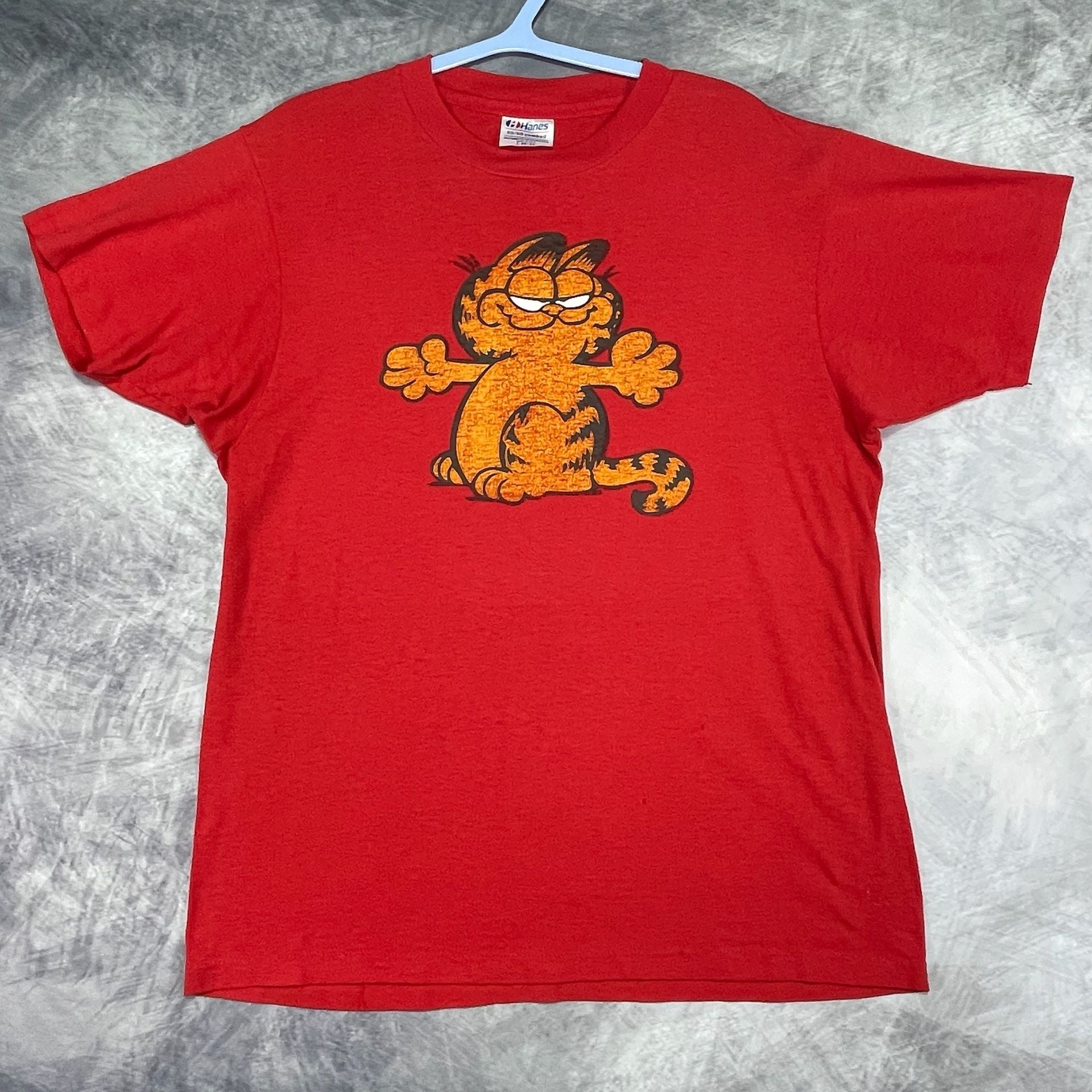 Vintage Hanes Garfield Brown T-Shirt Size L 42-44 Red 50/50 Combed 2
