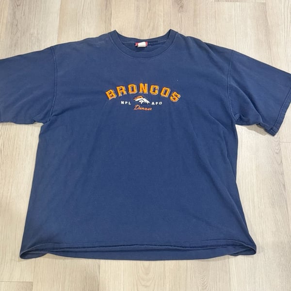 Y2k Denver Broncos T-Shirt Size 2XL Navy Blue Graphic Logo