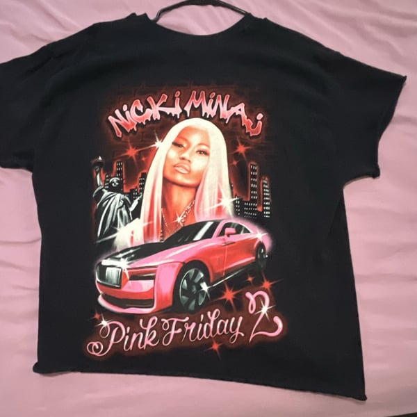 Nicki Minaj Pink Friday 2 Airbrush Graphic T-Shirt Black