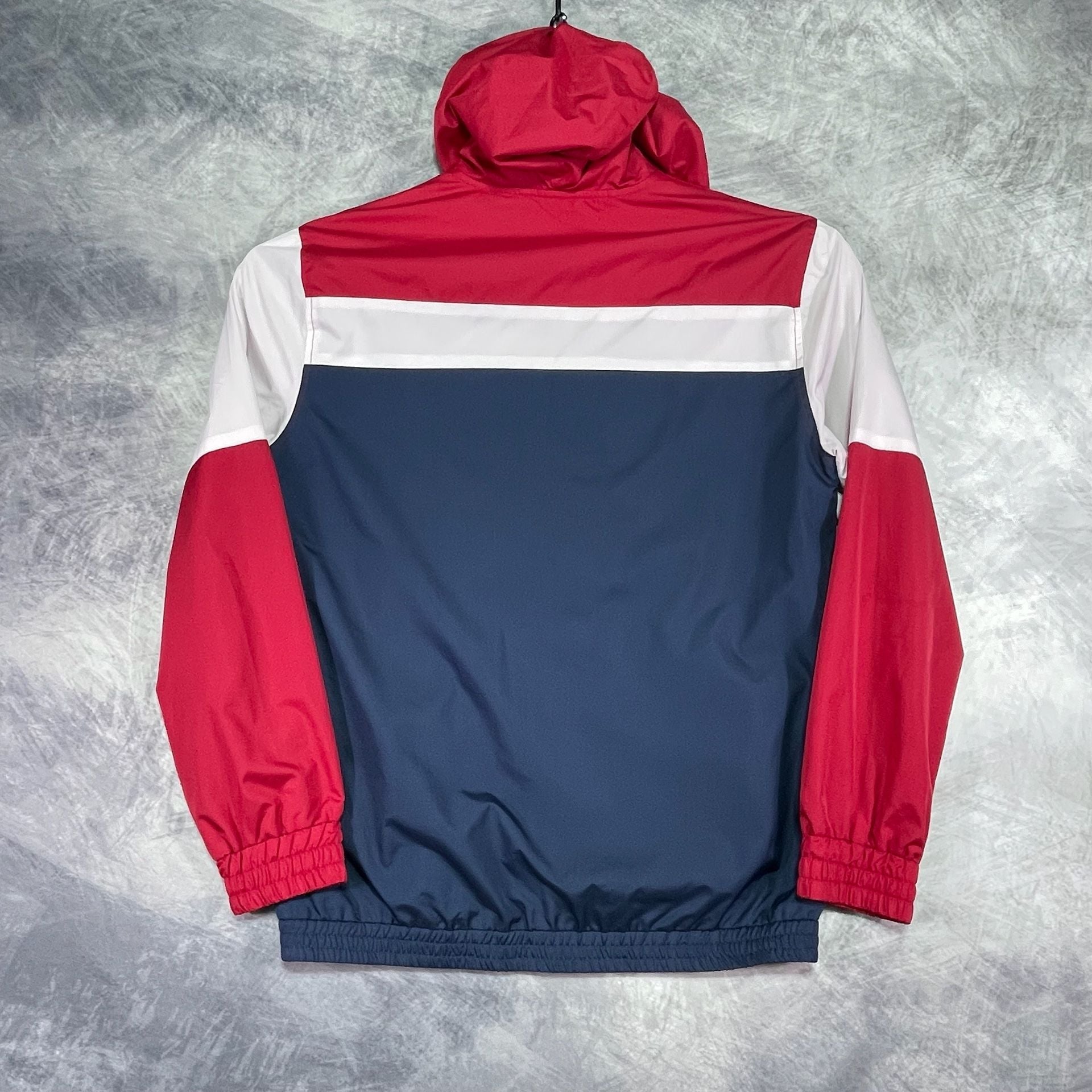 True Religion Color block Hooded Windbreaker Jacket Size L Red White Blue 8