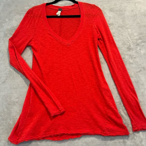 We The Free Long Sleeve Tunic Top Red Burnout XS