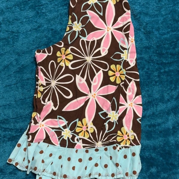 Sew Me A Memory Floral Pants Brown Pink Blue Polka Dot Ruffle