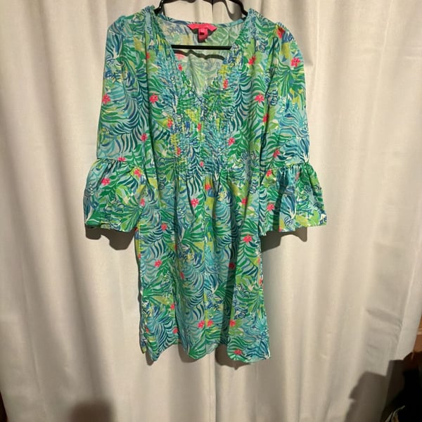 Lilly Pulitzer Hayes Dress Size 4 Green Blue Floral Print Mini Dress