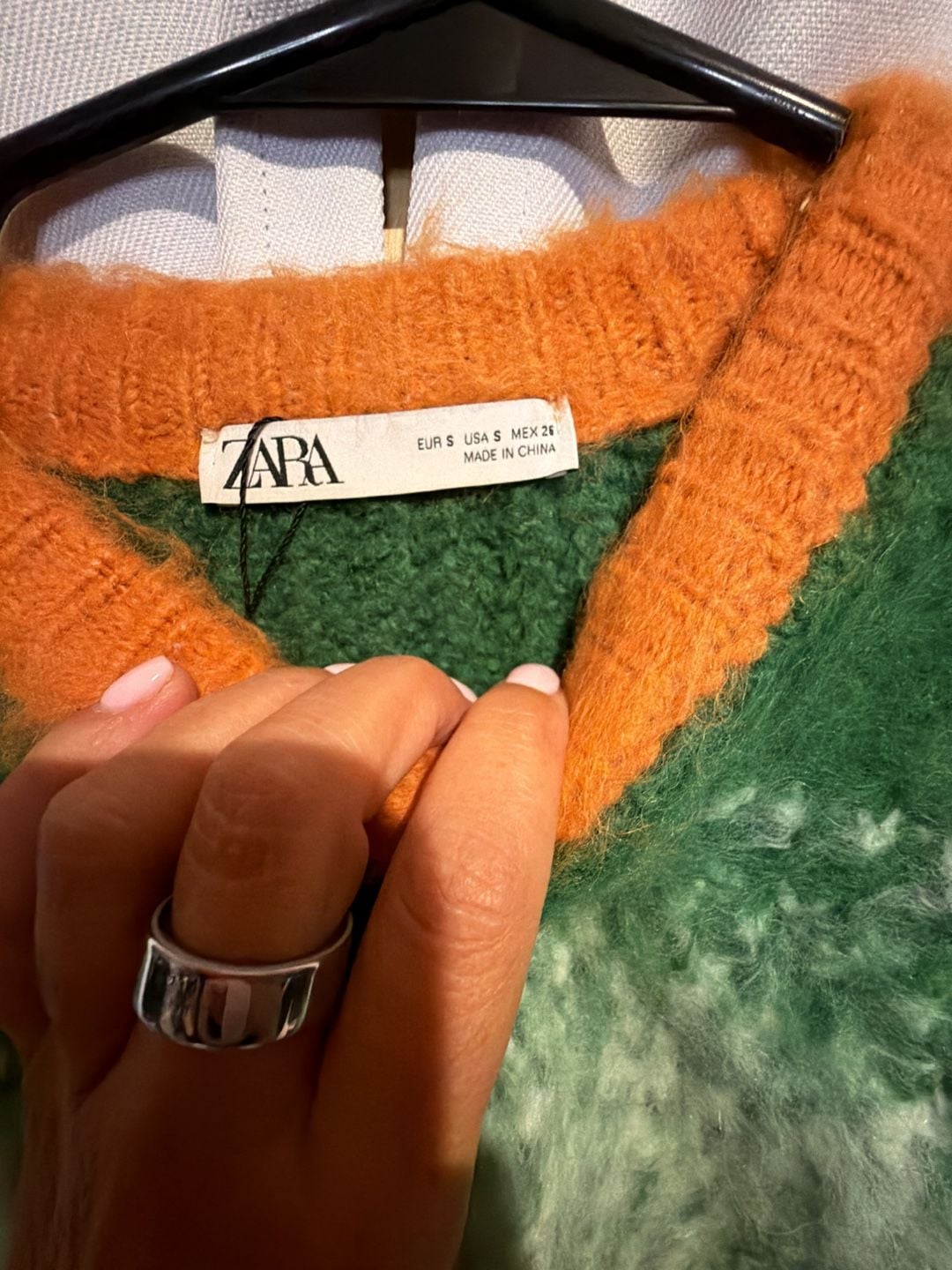 Zara Brushed Effect Knit Sweater Size S Green Orange Ombre 5