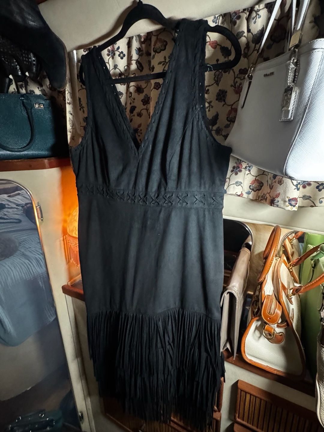 Idyllwind Faux Suede Fringe Dress Size XL Black Sleeveless 2