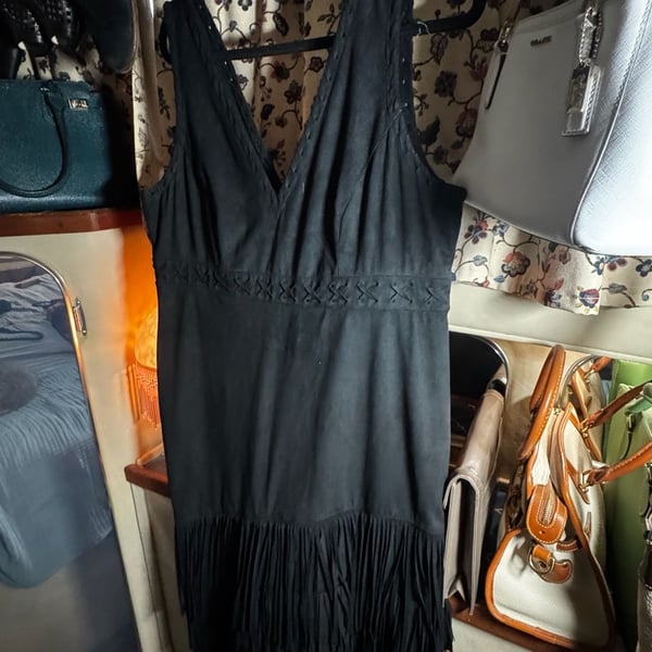 Idyllwind Faux Suede Fringe Dress Size XL Black Sleeveless