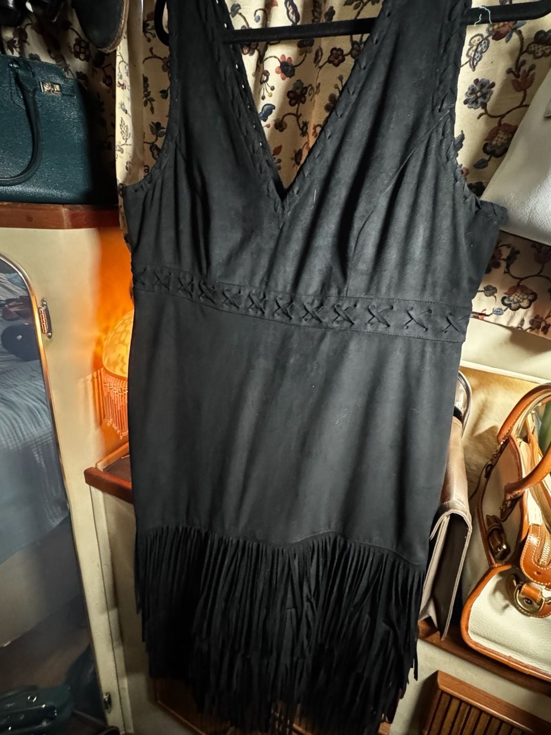 Idyllwind Faux Suede Fringe Dress Size XL Black Sleeveless 6