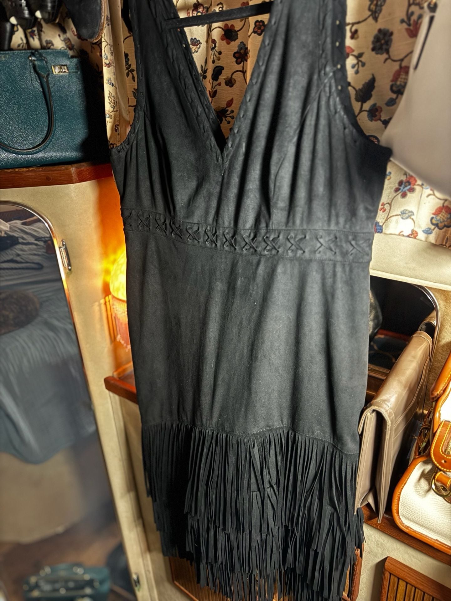 Idyllwind Faux Suede Fringe Dress Size XL Black Sleeveless 7
