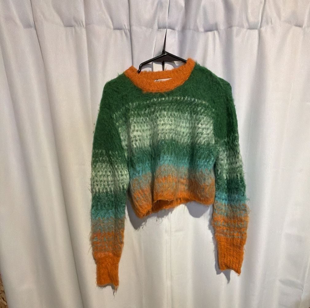 Zara Brushed Effect Knit Sweater Size S Green Orange Ombre 2