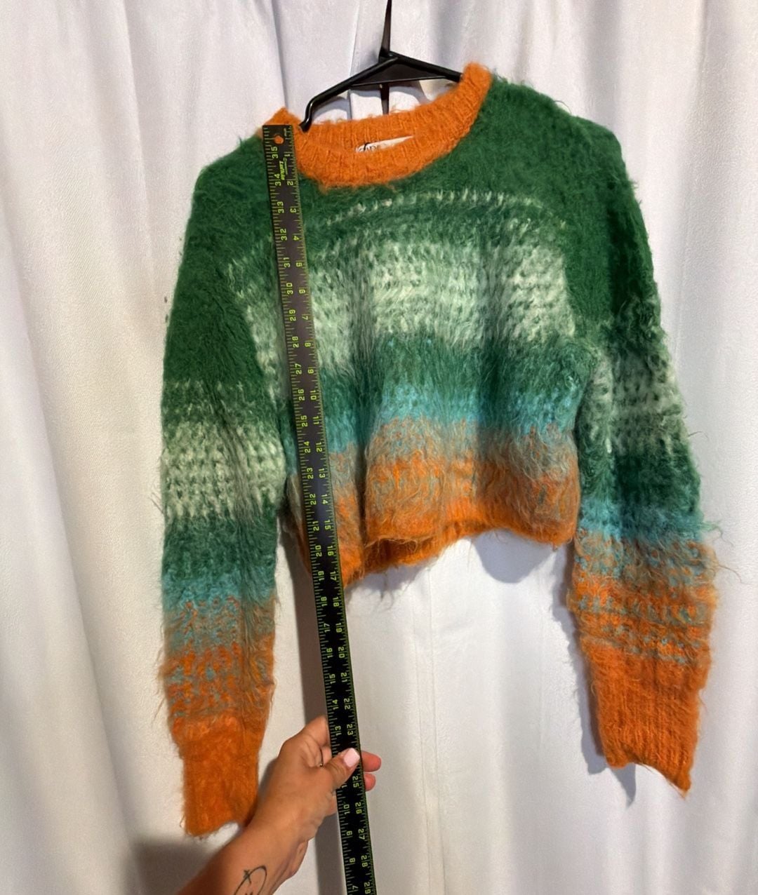 Zara Brushed Effect Knit Sweater Size S Green Orange Ombre 3